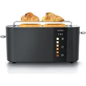 Arendo Toaster 2 Scheiben, Langschlitztoaster, Langschlitz, Edelstahl, 1000W, Display mit Restzeitanzeige, Brötchenaufsatz, Defrost Funktion, Wärmeisolierendes Gehäuse, Touch Display, schwarz