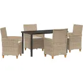 vidaXL Möbel 5-teiliges Gartenmöbel-Set mit Kissen Beige Poly-Rattan - Gartenstühle 3381081