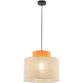 Licht-Erlebnisse Hängelampe Stoff Metall E27 Ø 38 cm H: max. 170 cm Schwarz Natur Orange rund Retro