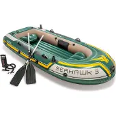 Intex 68380 Schlauchboot Seahawk 3 mit Pumpe und Paddel, 295 x 137 x 43 cm, dunkelgrün, gelb, grau, Maximale Tragfähigkeit: 360 kg