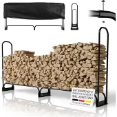 Juskys Kaminholzregal L 260x117x36 cm, außen aus Metall mit Abdeckungung, Feuerholzregal