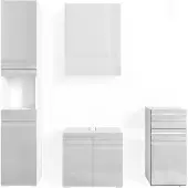 Vicco Badmöbel-Set Fredd Weiß Hochglanz 4 Teile, Model 30430