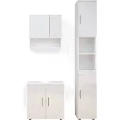 Vicco Badmöbel-Set Irma Weiß Hochglanz 3 Teile, mit Hochschrank, Model 36126