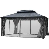 Jet-Line Pavillon Gartenpavillon 3x3,65 anthrazit DAMASKUS aus Aluminium mit festem Dach UV-Schutz wasserabweisende Überdachung Sonnenschutz Terrasse Garten
