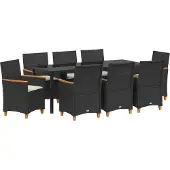 vidaXL Best Möbel 9-teiliges Garten-Esszimmer-Set mit Kissen Schwarz Poly-Rattan - Gartenstühle CHY190255