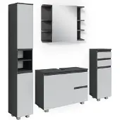 Vicco Badmöbel-Set J-Shape Anthrazit 4 Teile, Model 40132