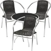 Mojawo Bistrogarnitur 4-teilig Metall /Glasplatte rund weiß Rattan / Schwarz