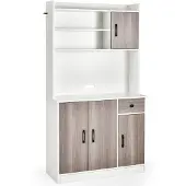 Costway 180 cm hoher Küchenschrank mit integrierter Ladestation, Buffet-Sideboard mit Aufsatz, Arbeitsplatte, 4 verstellbaren Regalen Weiß