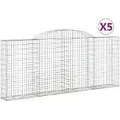 vidaXL Gabionen mit Hochbogen 5 Stk. 300x30x120/140cm Verzinktes Eisen