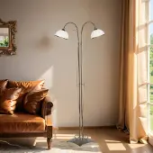 Licht-Erlebnisse Stehlampe LandhausRustikal "Antica" Messing Weiß Glas Metall 2-flammig Standleuchte Wohnzimmer