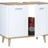 VCM Holz Waschbeckenunterschrank | Badschrank | Maße: H. 56 x B. 60 x T. 28 cm | 2 große Drehtüren - Landos