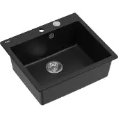Quadron Spülbecken 1-Becken Spüle | Größe: 57 x 50 x 22 cm | MORGAN 110 | Unterbauspüle Granitspüle aus GraniteQ mit Siphon | Matt Schwarz & Stahl