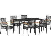 vidaXL Möbel 7-teiliges Garten-Essensemble mit Kissen Schwarz Poly Rattan - Gartenstühle 3380817