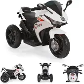 Moni Kinder Elektromotorrad Hurricane drei Räder, Musikfunktion, Rückwärtsgang weiß