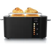 Arendo Toaster 4 Scheiben, Langschlitztoaster, Langschlitz, Edelstahl, 1500W, Display mit Restzeitanzeige, Brötchenaufsatz, Defrost Funktion, Wärmeisolierendes Gehäuse, Touch Display, schwarz