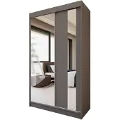 Beautysofa GAJA Kleiderschrank 120 cm mit Spiegel – Schwebetürenschrank 2-türig, Schlafzimmer Schrank, Graphit/Graphit ohne Schubkasteneinsätze