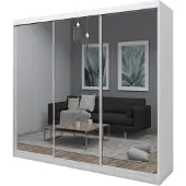 Masseno Schiebetürenschrank BELLINA 240 cm Kleiderschrank Schlafzimmer Schrank 3-türig mit Spiegel Weiß