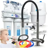 ARI Wasserfilter Set RO7 mit 3-Wege Küchenarmatur HighFlex Grafit, 7-stufige Umkehrosmose, Mineralisierung