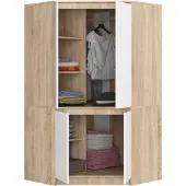 BDW Eckschrank Schlafzimmer, Kleiderschrank, Eckkleiderschrank, Sonoma-Eiche / Weiß, 180x100x50