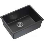 Quadron Spülbecken 1-Becken Spüle | Größe: 40 x 53,5 x 20,5 cm | ALEC 50 | Küchenspüle Granitspüle aus GraniteQ mit Siphon | Schwarz & Stahl