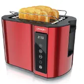 Arendo Toaster Wärmeisoliertes Doppelwandgehäuse, Display mit Restzeitanzeige, 2 kurze Schlitze, für 2 Scheiben, 800 W, Touchpanel, Brötchenaufsatz, 7 Bräunungsgrade