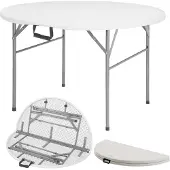 Floordirekt Klapptisch Shiga Runder weißer Gartentisch Faltbar mit Tragegriff 120 cm Durchmesser