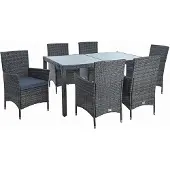 ESTEXO Poly-Rattan Sitzgruppe Essgruppe Gartenmöbel Set 6 Per. Gartenset Anthrazit-Grau