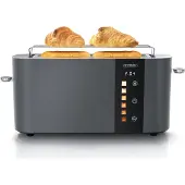 Arendo Toaster 2 Scheiben, Langschlitztoaster, Langschlitz, Edelstahl, 1000W, Display mit Restzeitanzeige, Brötchenaufsatz, Defrost Funktion, Wärmeisolierendes Gehäuse, Touch Display, Cool Grey