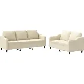 vidaXL 2-tlg. Sofagarnitur mit Kissen Creme Stoff