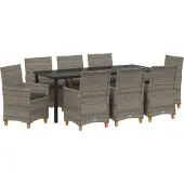 vidaXL Möbel-Stil 9-teiliges Garten-Essset mit Kissen, Grau, Poly-Rattan - Gartenstühle "2025"547703