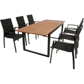 Degamo Gartenset Sitzgruppe RIVELLO 7-teilig, Alu + Akazie + Kunstgewebe schwarz