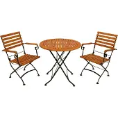 Degamo Bistroset HOFGARTEN 3-teilig klappbar, Flachstahl schwarz + Eukalyptus