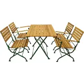 Degamo Gartengarnitur Sitzgruppe Klappgarnitur PASSAU 5-teilig, Flachstahl grün + Robinie, klappbar (2x Klappsessel mit Armlehnen, 2x Klappstuhl, 1x Klapptisch 70x110cm)