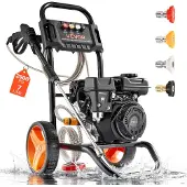 Vevor Benzin-Hochdruckreiniger, 200 bar, Terrassenreiniger Stehend, Aluminiumpumpe mit Spritzpistole Lanze, 4 Düsen, Reinigungsmaschine für Autos, Zäune, Einfahrten, Häuser, Terrassen & Gartenmöbel