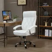 SUGIFT Bürostuhl ergonomisch, Chefsessel Drehstuhl, Schreibtischstuhl Kunstleder, Weiß | Wippfunktion | höhenverstellbar | Rautenmuster