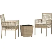 vidaXL Möbel 3-tlg. Garten-Bistroset mit Kissen Beige Poly Rattan - Gartenstühle 3334959