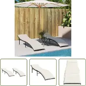The Living Store Sonnenliegen 2 Stk. mit Auflagen Schwarz Poly Rattan
