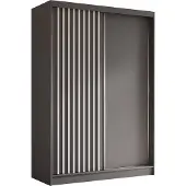 Masseno Schiebetürenschrank LAMELLO 150 cm Kleiderschrank Schlafzimmer Schrank 2-türig mit Lamellen Grau