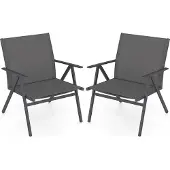 Costway Gartenstühle 2er Set, Balkonstühle mit breiter Sitzfläche, atmungsaktivem Stoff & Armlehnen, Terrassenstühle bis 160kg belastbar, Grau