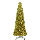 Costway 360 cm Künstlicher Weihnachtsbaum, Tannenbaum mit Beleuchtung, 1030 warmweißen LED-Lichtern & 2536 PVC Zweigspitzen, Christbaum groß
