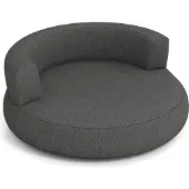 Costway Aufblasbares Sofa, rundes Luftsofa mit Rückenlehne & Breiten Armlehnen, Luftsessel mit Leinen-Bezug, Bodensessel, Bodensofa, Grau