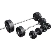 Gorilla Sports Hantelset - 100kg , Langhantelstange 170cm, SZ Curlstange 120cm, 2x Kurzhanteln, Gewichte 4x1,25kg / 4x2,5kg / 4x5kg / 4x10kg, mit 8 Sternverschlüsse, Ø 30 mm, Kunststoff - Hantel Set