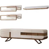AEA Weiße Wohnzimmer Wohnwand Designer Lowboard 2x Regale Holz Möbel 4tlg