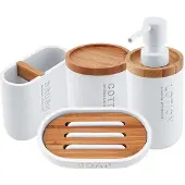 Nimco kora - set badkamer accessoires 4 in 1, wit/bamboe