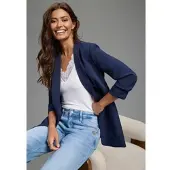 Laura scott Longblazer , Damen, Gr. 34, navy, Web, Obermaterial: 90% Polyester, 10% Elasthan. Futter: 100% Polyester, unifarben, figurbetont hüftbedeckend, Blazer Longblazer, mit gerafften Ärmeln