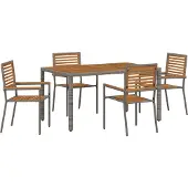 vidaXL Garten Essgruppe 5 Stk. Grau und Braun Poly-Rattan