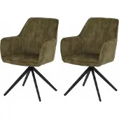 Mendler 2er-Set Esszimmerstuhl MCW-L79, Küchenstuhl Armlehne drehbar Auto-Return Samt 440g/m² Wildleder-Optik olivgrün
