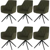 Mendler 6er-Set Esszimmerstuhl MCW-L80, Küchenstuhl Polsterstuhl Stuhl mit Armlehne, drehbar, Metall Stoff/Textil grün