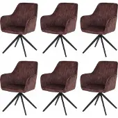 Mendler 6er-Set Esszimmerstuhl MCW-L79, Küchenstuhl Armlehne drehbar Auto-Return Samt 440g/m² Wildleder-Optik terrakotta-braun