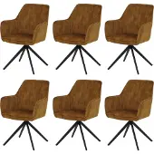 Mendler 6er-Set Esszimmerstuhl MCW-L79, Küchenstuhl Armlehne drehbar Auto-Return Samt 440g/m² Wildleder-Optik senfgelb
